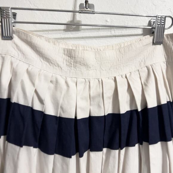 Vintage Jones New York Skirt Sz 12 Stripe Retro Buttons Midi Full Navy Cream - Picture 7 of 8